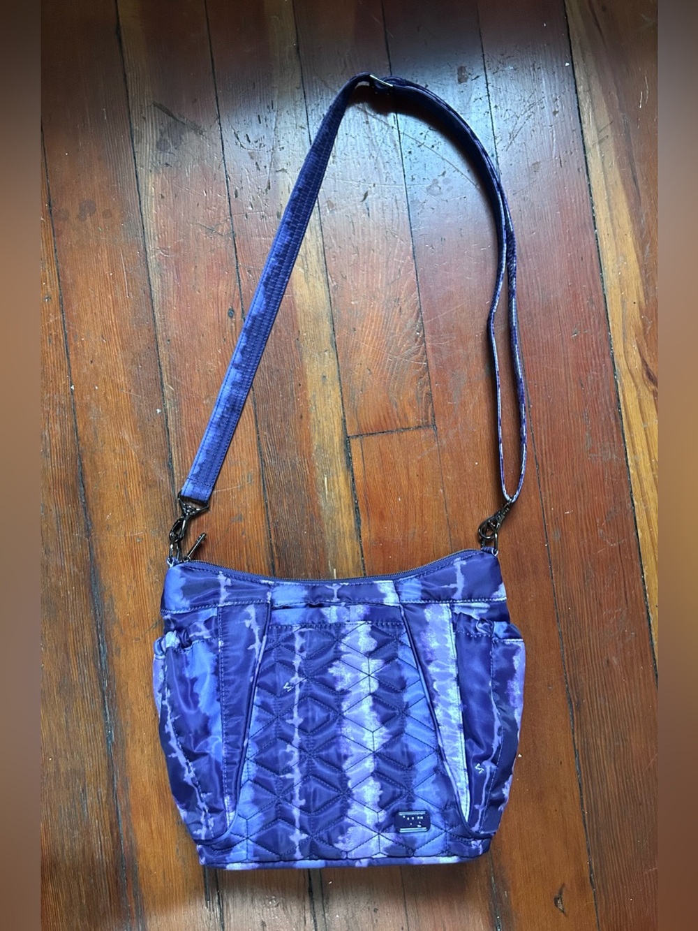 Lug Mini Shuffle Crossbody Purse Shibori Purple Pattern